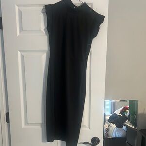 Black Sheath Midi Dress with Mock Neck